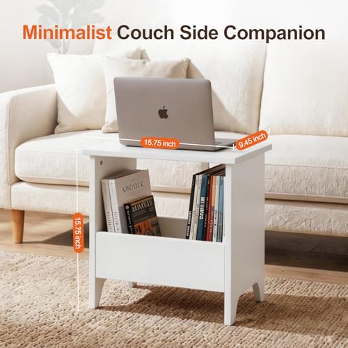 King Oasis Small Storage Stool with Flat Top, 15.7" Modern Footstool Ottoman for Living Room & Bedroom, Narrow Shoe Bench/Side Table for Entryway, Bathroom, Bedroom and Small Spaces, White - color: White