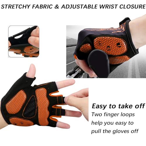MOREOK Cycling Gloves Bike Bicycle Gloves, Half Finger 5MM Gel Anti-Slip | Biking Gloves for Men Women Gym workout exercise Motorcycle Hiking Rowing Outdoor Sports - color: Orange, size: Medium
