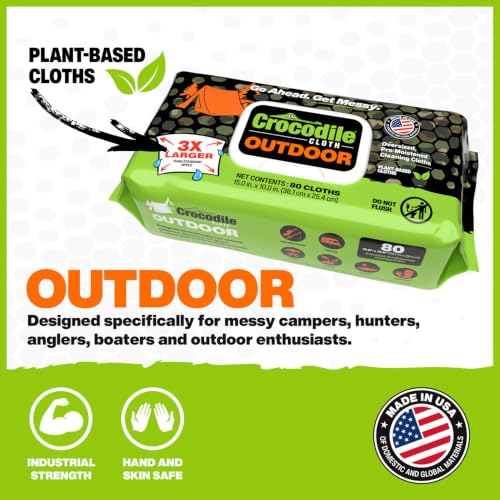 Crocodile Cloth Outdoor Cleaning Wipes, Plant-Based Multi-Surface Wipes, Pre-Moistened, Aloe & Vitamin E, Safe on Skin, 640 Count (8 Packs of 80), 15 x 10 Inch - size: 80 Count (Pack of 8)