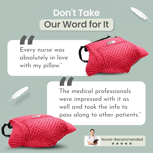 MOYOAMA Hysterectomy Pillow Post Surgery – Form-Fit Support Shield with Secure Straps, 2 Pockets, & Cozy Muff – After Hysterectomy Recovery Must-Haves, Post-Op C-Section Pillow Post Surgery Gifts - color: Bloom Red