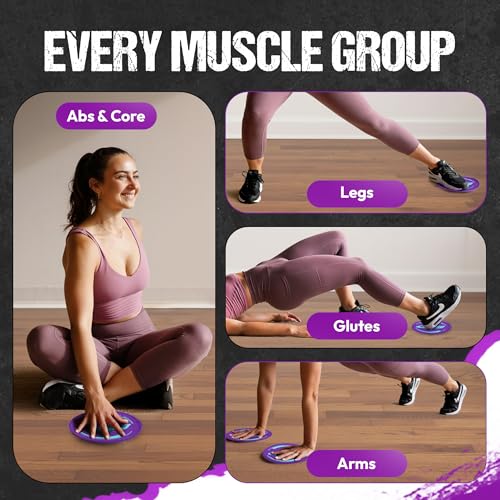 Gliding 9” Sliders for Working Out on Hardwood/Tile Floors, 1 Pair 4 Videos | The Original Exercise Sliders Disc for Full Body Fitness, Pilates, Core, Physical Therapy and Resistance Workouts - color: Purple (Hardwood)