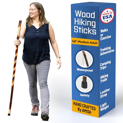 Handmade Wooden Walking Cane for Men Women Seniors with Genuine Leather Wrist Strap for Hiking, Walking and Outdoor Trekking - Made in USA - size: 48" - Medium Adult, style: Twistik
