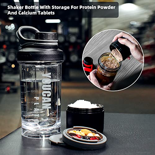 21oz Protein Shaker Bottle with Powder Storage Container-Shaker Cups for Protein Shakes-pre workout bottle-Mixer Cup-Gym Sport Water Bottle -Made with Tritan BPA Free,with Wire Whisk Balls,Red - color: Red