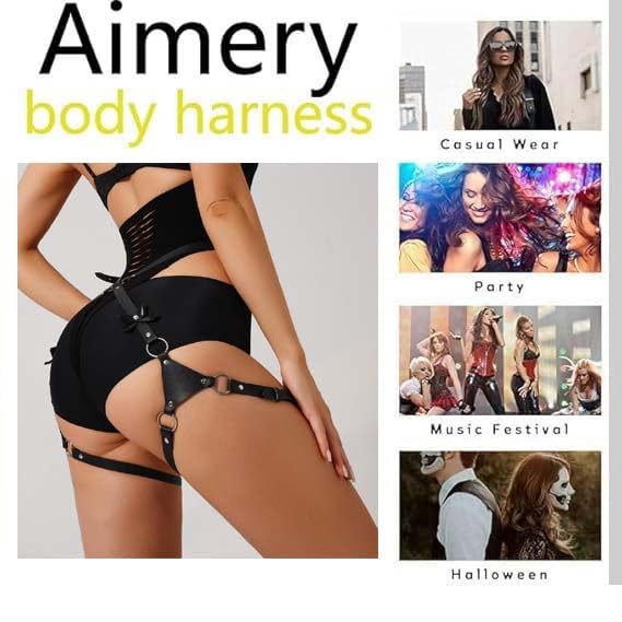 Women's garter belt Leather Thigh harness Punk Leg Belts lingerie Bar Carnival Party Cosplay outfits Accessories - color: Black1