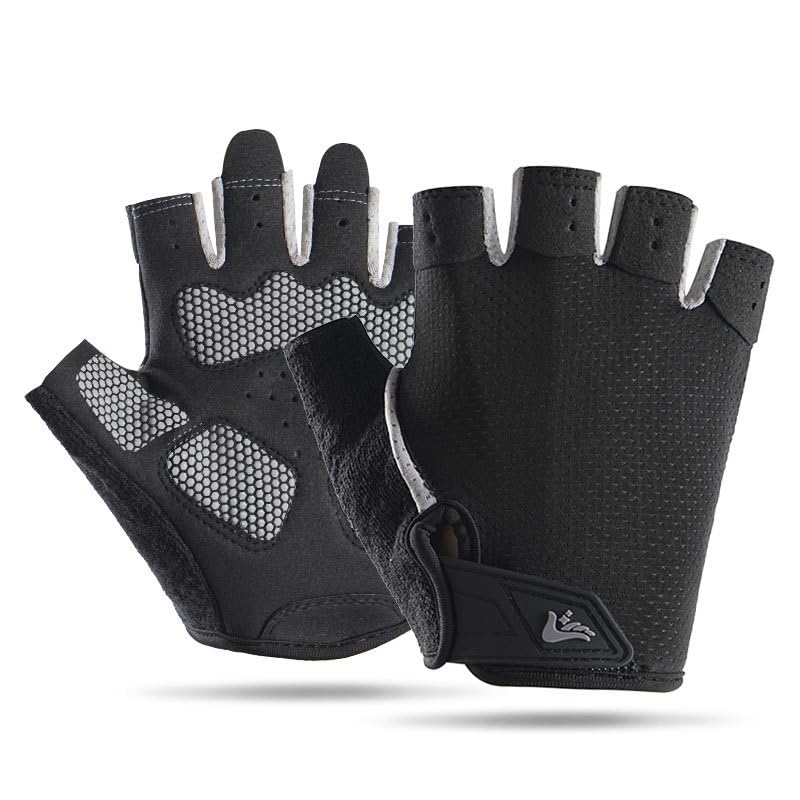 FGSS Workout Gloves for Men Women Exercise Gloves for Weight Lifting Fitness Cycling Gym Training with Grip Cushion Pads - color: Black-M