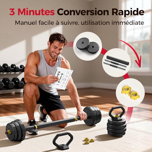 FEIERDUN Adjustable Dumbbells Set, 48/68/88lbs Free Weight Set with 4 Modes, Used as Barbell, Kettlebells, Push up Stand, Fitness Exercises for Home Gym Suitable Men/Women - style: A:48LB(24LB Pair)