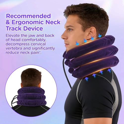 Lit-Pack Cervical Neck & Vertebra Traction Device for Neck Pain Relief, Adjustable Inflatable Neck Stretcher Pillow for Neck Tension Relief Decompression Neck Brace Pump with Carrying Bag Brown - color: Brown