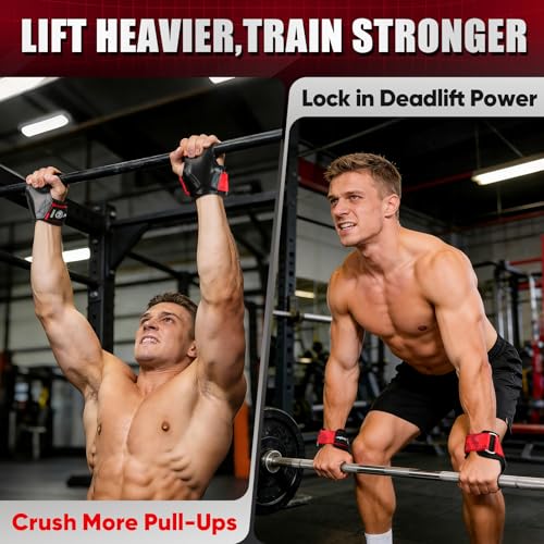 Weight Lifting Straps (Pair) JUPITER Non-Slip Wrist Support for Deadlifts & Powerlifting - color: Red, size: S