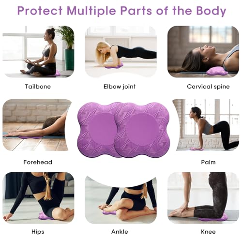 2 Pack Yoga Knee Pads Mat Set - Extra Thick Foam Kneeling Pad Cushion for Knees, Elbows, Wrists, Head - Yoga Essentials for Women Men, Non-Slip Pilates, Meditation, Floor Workouts - color: Purple