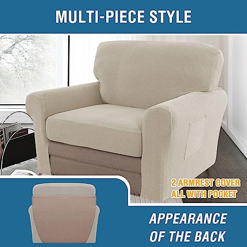 H.VERSAILTEX Multi-Pieces Chair Covers Stretch Couch Covers Form Fitted Seat and Back Cushions Covers (1 Seat Cover Plus 1 Back Cusion Cover, Bonus 2 Armrest Covers), Island Fossi - color: Island Fossi, size: 1 SEAT COVER + 1 BACK COVER+ 2 ARMREST COVERS