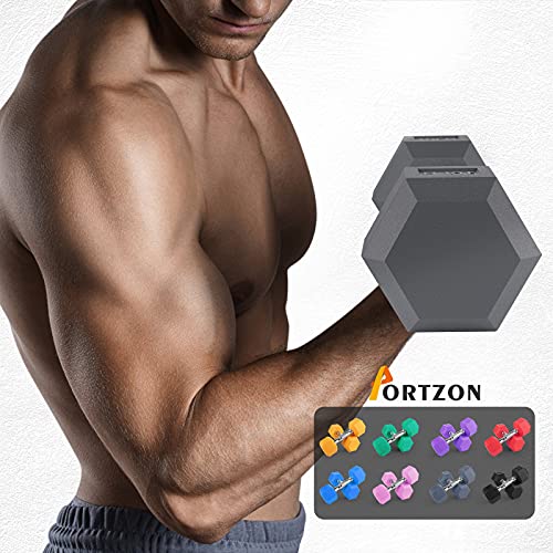 Portzon 8 Colors Options Compatible with Set of 2 Rubber Dumbbell,Anti-Slip, Anti-roll, Hex Shape,Blue-50LB