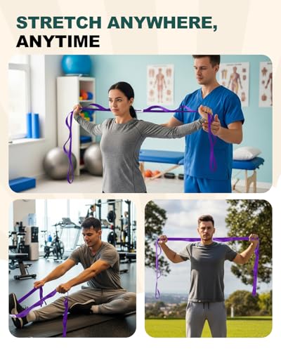 Trideer Non-Elastic Stretching Strap with Loops for Physical Therapy & Rehab, Knee Hip Leg ROM Post-Surgery, Yoga Strap for Stretching, Leg Lifter Strap Mobility Aid, Hamstring Calf Back - color: Purple