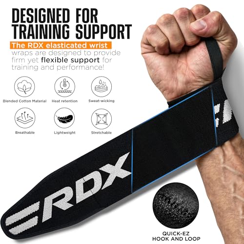 RDX Wrist Wraps for Weightlifting (Pair), IPL USPA Approved, Elasticated 18” Cotton Straps Support with Thumb Loop, Gym Wrap for Weight Lifting Powerlifting Competition Strength Training Bodybuilding - color: White Black