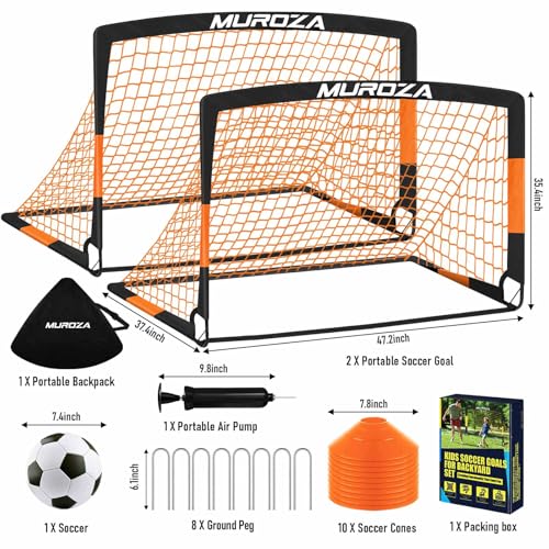 Soccer Goal, Kids Soccer Goals for Backyard Set, 2 Pack of Portable Pop Up Soccer Net with Soccer Ball, Cones, Complete Training Equipment for Youth, Toddler Outdoor Sports Games - color: Black Orange, style: 4 ft x 3 ft