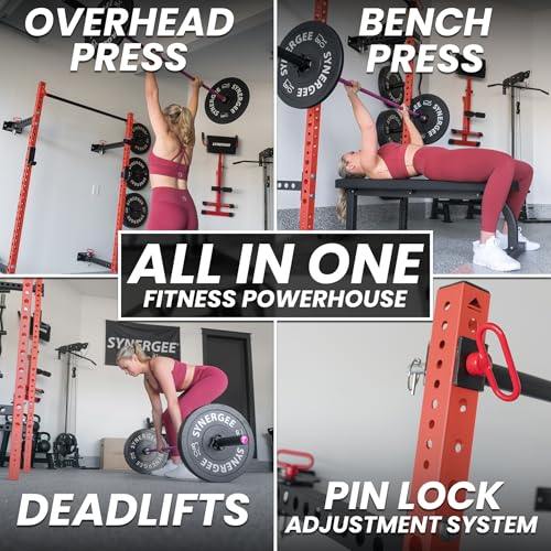 Synergee 2200 Folding Rack – 750 lb Capacity Power Cage - color: d) Red 95" x 21"