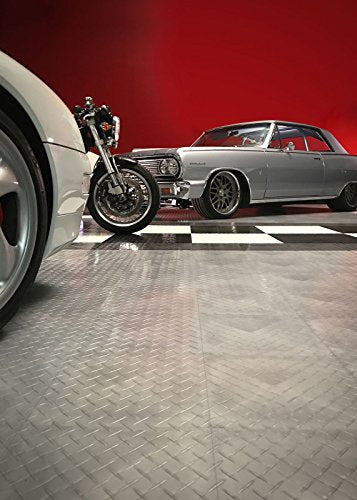 Big Floors RaceDeck Garage Floor Tiles, Interlocking Garage Flooring, Diamond Plate Pattern Heavy-Duty Copolymer Modular Tile (White, 12 Pack of 12 x 12" Tiles, 12 Sq Ft) - color: White, size: 12 Pack