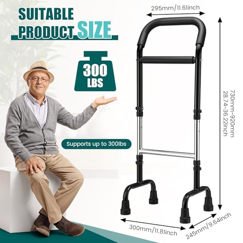 Walking Cane Standing Aids and Supports Adjustable Cane Stand Assist Aid for Elderly up to 300lb Height Adjustable 28.74-36.22 in Mobility for Seniors, Adults and Assistance - color: Black