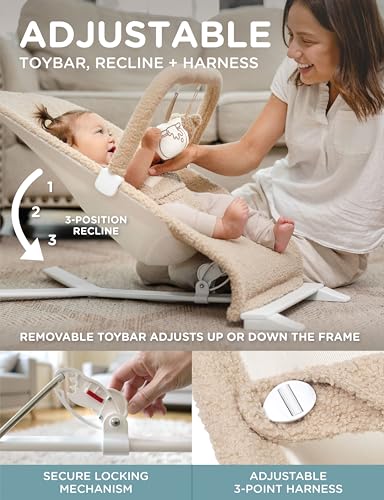 Baby Delight Alpine Deluxe Portable Bouncer | Infant | 0 – 6 Months | Tan Sherpa - color: Tan Sherpa
