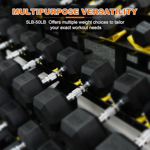 Fitvids Rubber Encased Hex Dumbbell Set Contoured Handle for Muscle Toning, Strength Building & Full Body Workout, 60LB, 100LB, 150LB and 550LB Set - style: 550LBS Set