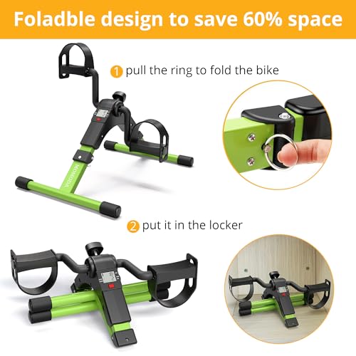 Pedal Exerciser Desk Exercise Bike Leg and Arm Bike with LCD Monitor Foldable (black/green)