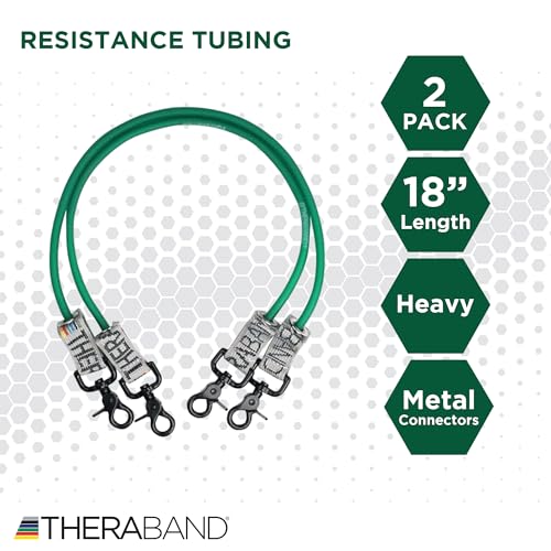 THERABAND Resistance Tubing with Connectors for Wall, Rehab & Wellness Station, Heavy Level 4, Set of 2, 18-Inch Green Tubing for Physical Therapy, Exercise, Rehab, Clinics & Pilates, Latex Tubes - color: Green - Heavy, size: 18 Inch