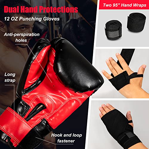 Goplus Punching Bag for Adults, 64LBS Filled Hanging Boxing Bag Set with 12OZ Boxing Gloves & 95” Hand Wraps, Suitable for Home Gym Workout, Kickboxing, MMA, Muay Thai, Krav MAGA, Taekwondo, Karate