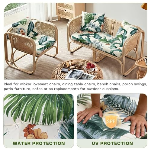Wicker Chair Cushions Set, 2 U-Shaped Cushions & 1 Loveseat, Waterproof Outdoor Loveseat Cushion for Patio Furniture, Settee Bench Pad All Weather,Hawaiian - color: Hawaiian