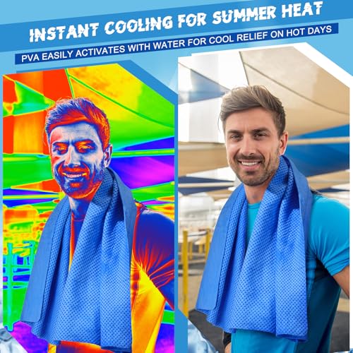 Peryiter 3 Packs PVA Cooling Towel Reusable Instant Cooling Neck Towel Breathable Soft Long Lasting Ice Sports Supplies for Running Hiking Swimming Golf (Dark Blue) - color: Dark Blue