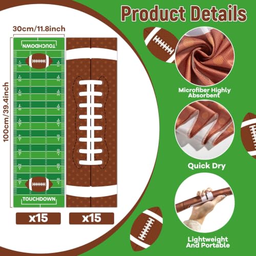 30Pcs Football Cooling Towels for Neck and Face 40 x 12 Inch Football Sports Team Gifts Workout Ice Towel for Gym Sweat Microfiber Breathable Chilly Bulk Neck Wraps for Athletes Camping Travel Yoga - style: Football