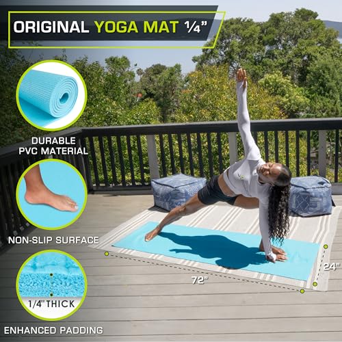 ProsourceFit Original Yoga Exercise Mat 1/4” (6mm) Thick for Comfort and Stability with Carrying Straps, Non Slip –Multiple Colors - color: Aqua