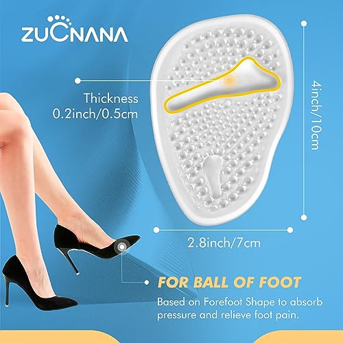 ZUCNANA Metatarsal Pads for Women - Soft Gel High Heel Insoles, 4 Pairs, Non-Slip Design, Instant Foot Pain Relief, Self-Sticking Back, Fits All Feet Sizes - color: Transparent