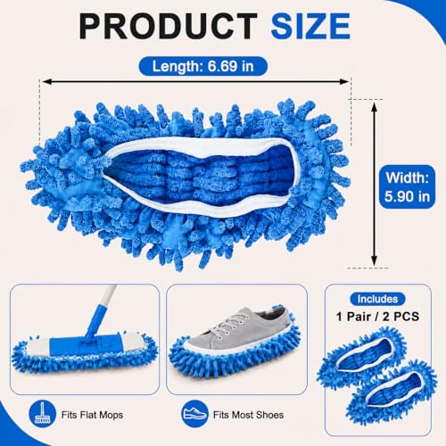 Mop Slippers Floor Cleaning Slippers Reusable Slipper Mop Covers Wearable Floor Cleaner for Household Indoor Use ,Blues - color: Blues