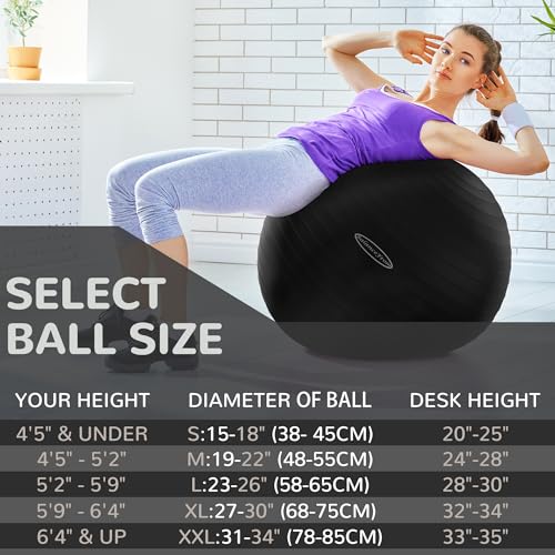 Fitvids Anti-Burst and Slip Resistant Exercise Yoga Fitness Birthing Ball with Quick Pump, 2,000-Pound Capacity, Multiple Colors and Sizes - color: Black, style: 31-34in (78-85cm), XXL