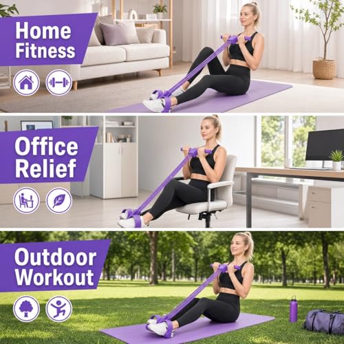Pedal Resistance Band with Handle Upgraded 8-Tube Resistance Bands with Handles Set, 3-in-1 Multifunctional Chest Expander, Back Puller and Stretching Rope,Detachable Pedal Exerciser for Home - color: Purple