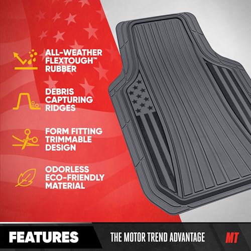 MotorTrend Black Flag Rubber Floor Mats – All Weather Car Mats with American Flag Stars & Stripes Design, Heavy-Duty Automotive Floor Mats for Cars, SUVs & Trucks Grey/Black - color: Grey Flag
