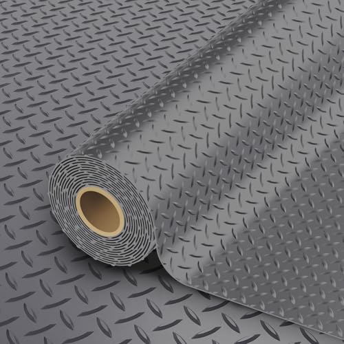 StellarStar 8x20 FT Garage Floor Mat, 2.8mm Thickened PVC Flooring Roll for Under Car, 160 SQFT Diamond Plate Gray Garage Mats for Garage, Warehouse, Basement, Factory, Trailer (Include Tapes) - color: Gray, size: 8x20 FT