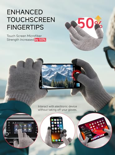 TRENDOUX Merino Wool Winter Gloves: Touch Screen Knitted Gloves Warm Thin Non-slip Glove for Men Women Driving Running Gift - color: Midgray, size: Medium