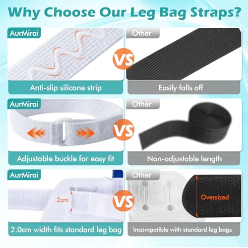 Anti-Slip Catheter Leg Bag Strap, 25 in / 64 cm | Silicone Grip, Adjustable Hook-and-Loop | Thigh Placement, Extended Fit for Foley Drainage Bags | Reusable, Washable 4PCS - size: Long