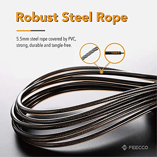 FEECCO 1/2 lb Weighted Jump Rope for Boxing, Cardio, Crossfit Workout, 8~11ft Range Adjustable Length Steel Ropes with Ball Bearings and Metal Handles, Suitable for Men and Women - color: 10' PVC Rope for 5'10"~6'3"