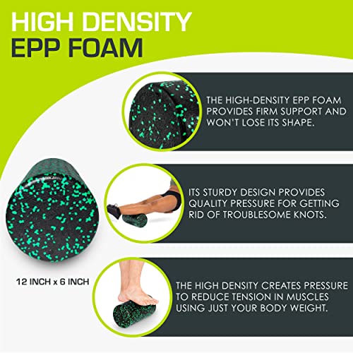 ProsourceFit High Density Foam Rollers 12 - inches long, Firm Full Body Athletic Massage Tool for Back Stretching, Yoga, Pilates, Post Workout Muscle Recuperation, Black/Green - color: Black/Green, size: 12"H x 6"D