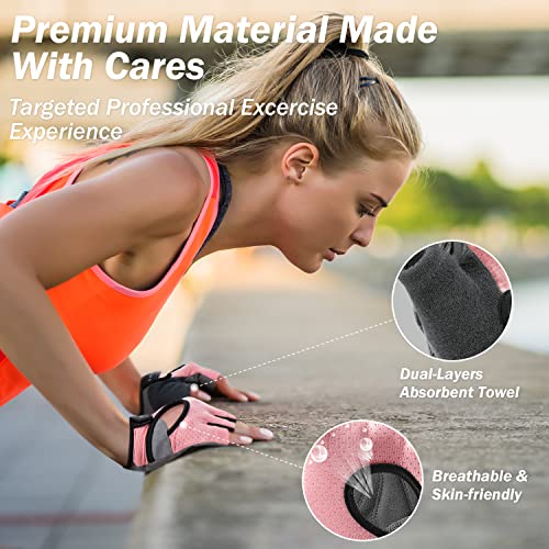 LIFECT Freedom Workout Gloves, Knuckle Weight Lifting Shorty Fingerless Gloves with Curved Open Back, for Powerlifting, Gym, Women and Men - color: Pink, size: Small