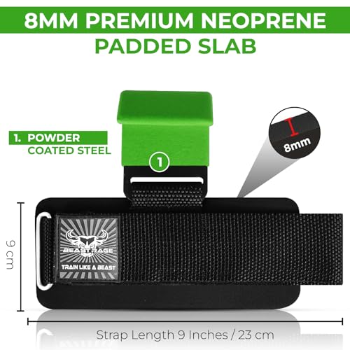 BEAST RAGE Weight Lifting Hooks (Pairs) for Men Anti Slip Durable Coated Grip Wrist Straps for Pull Ups Deadlift Strength Fitness Bodybuilding Women Hook Exercise - color: Green