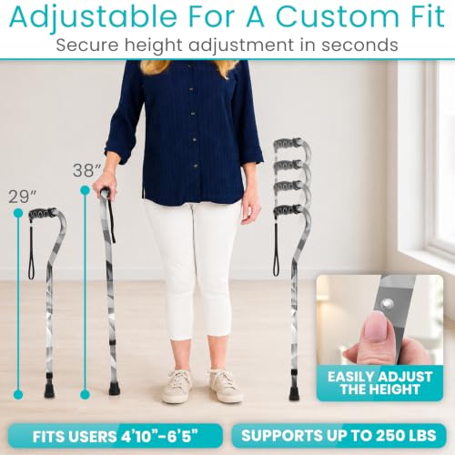 Vive Walking Cane for Women, Men, Elderly - Patented Offset Grip - Lightweight Adjustable Walking Aid with a Non-Slip Tip - Sturdy Balancing Mobility Aid for Seniors - color: Grey Poly