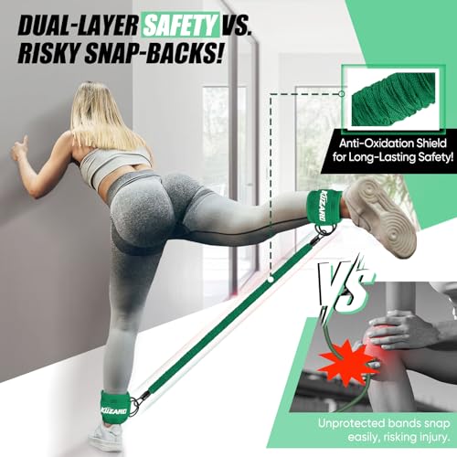 KUZARO Ankle Resistance Bands with Cuffs, Ankle Weights Bands for Working Out, Women Leg and Glutes Workout Equipment, Exercise Bands for Kickbacks, Butt and Booty Trainer, Home Gym Fitness Equipment - color: Green