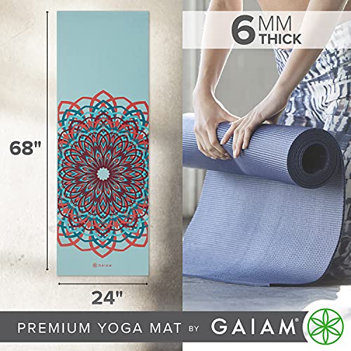 Gaiam Premium Yoga Mat, 6mm Thick Print Mat | Premium 6mm thick cushioning for joint support. Non-slip print design for yoga, Pilates & floor workouts. - color: Santorini