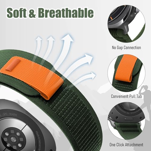 Trail Band for Samsung Galaxy Watch Ultra Bands 47mm Men/Women,Rugged Fabric Nylon Alpine Sport Loop Strap for Samsung Galaxy Watch 7 Ultra Band 47 mm 2024 Breathable Replacement Wristband - color: Military Green