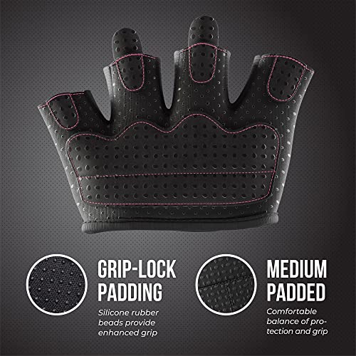 Contraband Pink Label 5537 Womens Micro Weight Lifting Gloves w/Grip-Lock Silicone Padding (Pair) - Minimalist Half Gloves - Apple Watch Friendly - color: Black, size: Medium