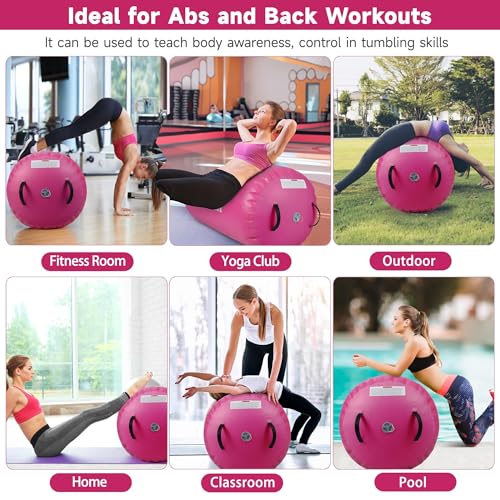 Air Barrel - Air Roller Gymnastics Barrel for Back Handspring Trainer, Air Tumble Mat with Pump for Gym Training/Yoga Balance Exercise/Cheerleading/Home and Outdoor Use - color: All Pink, size: 39.4x23.6inch