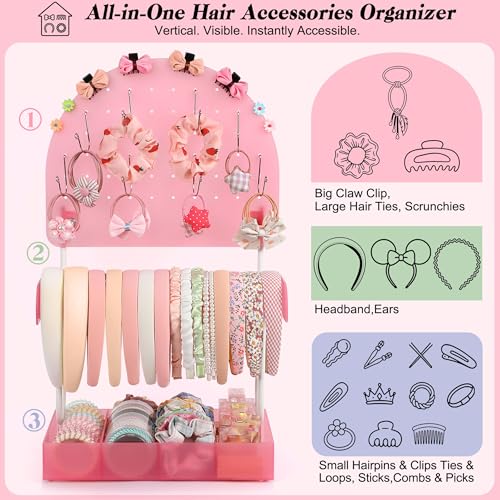 Keebofly Hair Accessories Organizer,Acrylic Headband Holder Organizer,Versatile Hair Tie Holder for Girls,Baby, Women,Headband Organizer Stand for Hair Tie Claw Clip Bow - color: Half_moon Soft Pink Acrylic