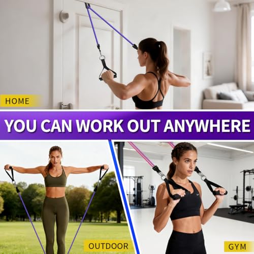 WHATAFIT Resistance Bands, Exercise Bands with Handles, Workout Bands for Working Out, Fitness Bands Set for Home Gym Full Body Strength Training, Muscle Tone, Yoga & Stretching - color: 10-100LB-Purple